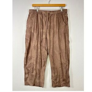 Tropical Coastal Classic Elements Women L Brown Silk Blend Palm Jacquard Capris